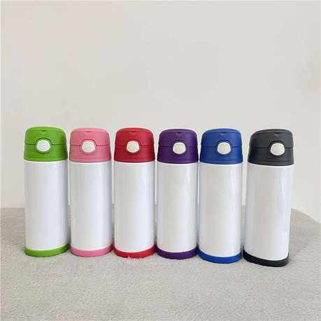12oz Double Wall Stainless Steel Sublimation Kids Tumbler - Flip Top Straight Water Bottlet