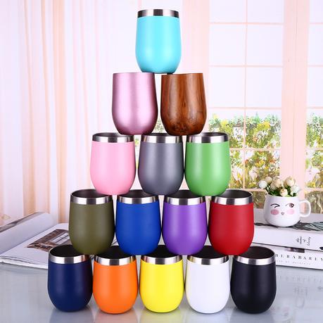 Custom Logo 360ml/12oz 304 Double Walled Stainless Steel Insulated Egg Shape Wine Cup - Travel Coffee Mugs