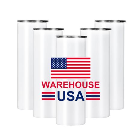 USA Warehouse Stocked 20oz Stainless Steel Sublimation Tumbler - Skinny Straight Blanks with Sliding Lids and Straws
