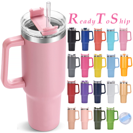 Wholesale Custom 40oz H1.0 Stainless Steel Travel Coffee Mug - Tumbler with Handle and Straw