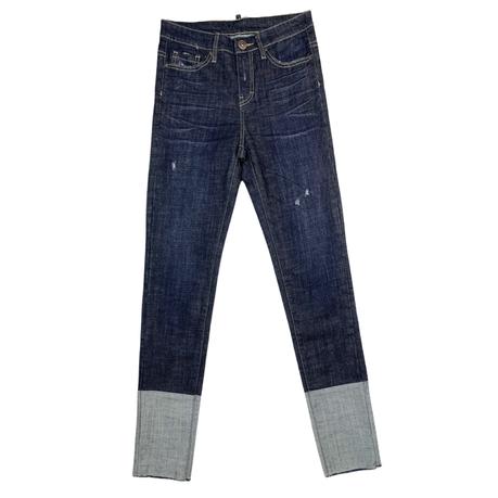 Women's jeans 3D whisker slim fit patchwork hem custom jeans