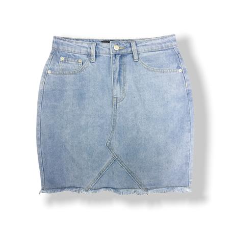 Women's denim skirt casual fit fringed hem custom denim skirt