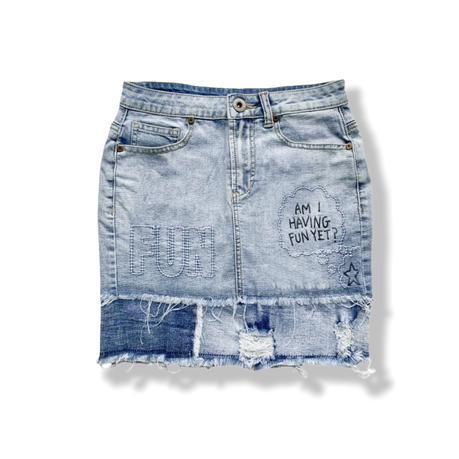 Women's denim skirt embroidered skirt ripped skirt fringed skirt custom denim skirt