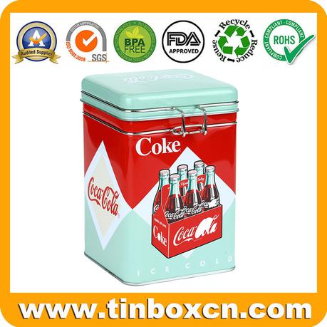Square Coca Coca Tin Box With Airtight Lid For Beverages Coffee Tea Tin Container Factory