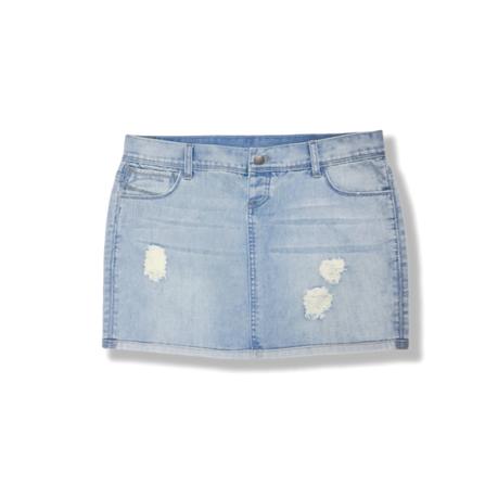 Women's denim mini skirt ripped skirt reversed hemline custom denim mini skirt