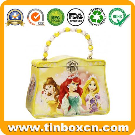 Stylish Disney Purse Handbag Tin Box With Handle For Decorative Christmas Holiday Gift Tin Container Factory