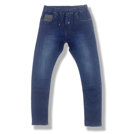 Men's jeans slim fit elastic waist drawstring terry-backed denim jeans normal size custom men jeans
