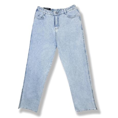Women's jeans straight fit side slit bottom hem custom jeans