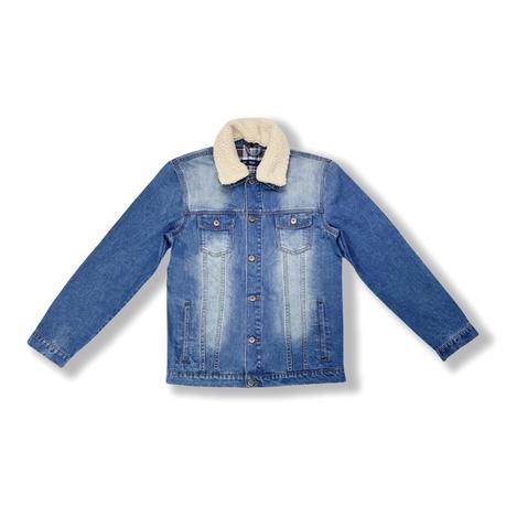 Men's denim jacket casual fit removable fake fur collar fu normal size custom denim jacket