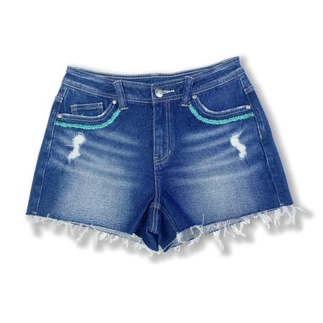 Women's denim shorts embroidery shorts raw hem custom denim shorts
