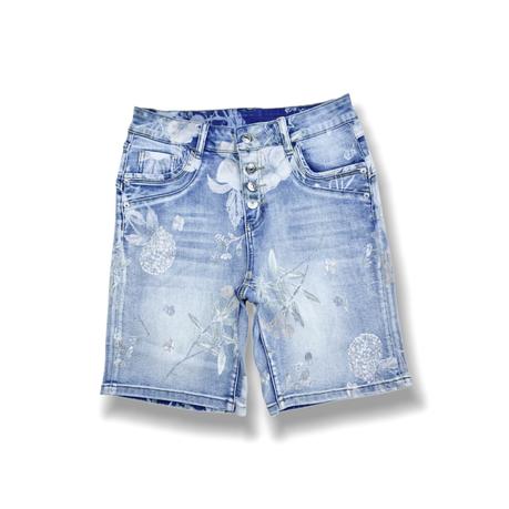 Women's mid denim shorts button fly printed shorts custom denim shorts
